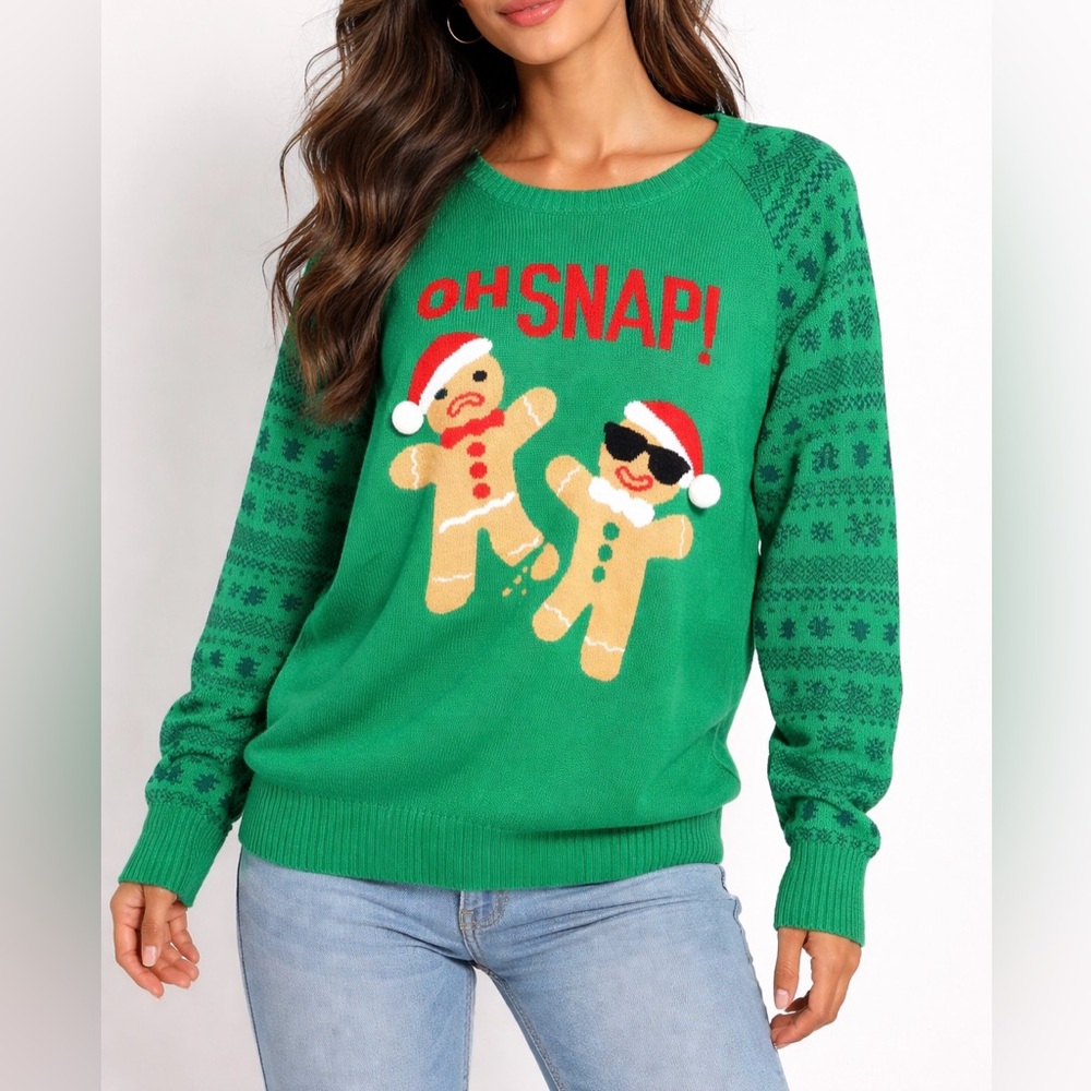 Oh Snap Ugly Christmas Holiday Sweater Gingerbread Man Vintage Sz XXL EUC